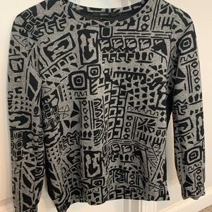 Gray & Black Geometric Print Blouse with Sheer Black Back